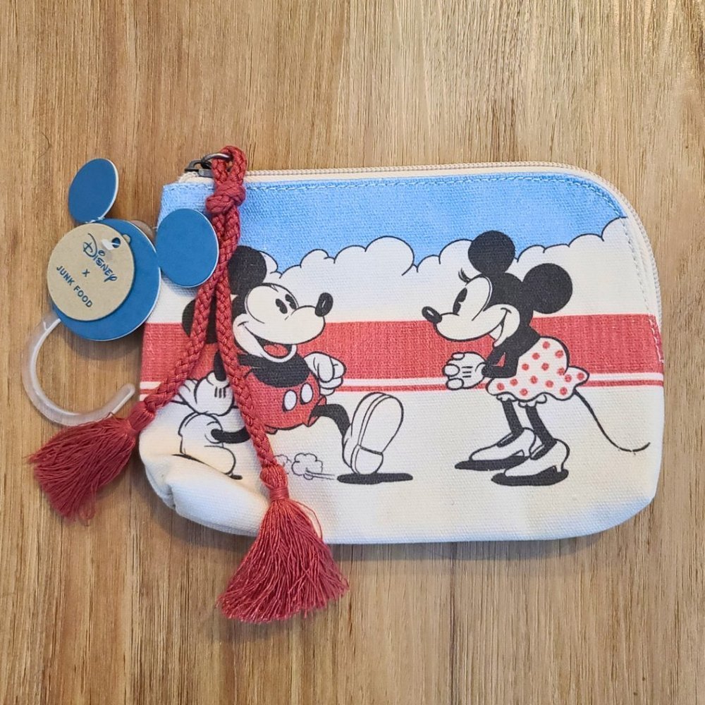 NEW Disney x Junk Food Mickey & Minnie Mouse Canvas Pouch 7"x5"